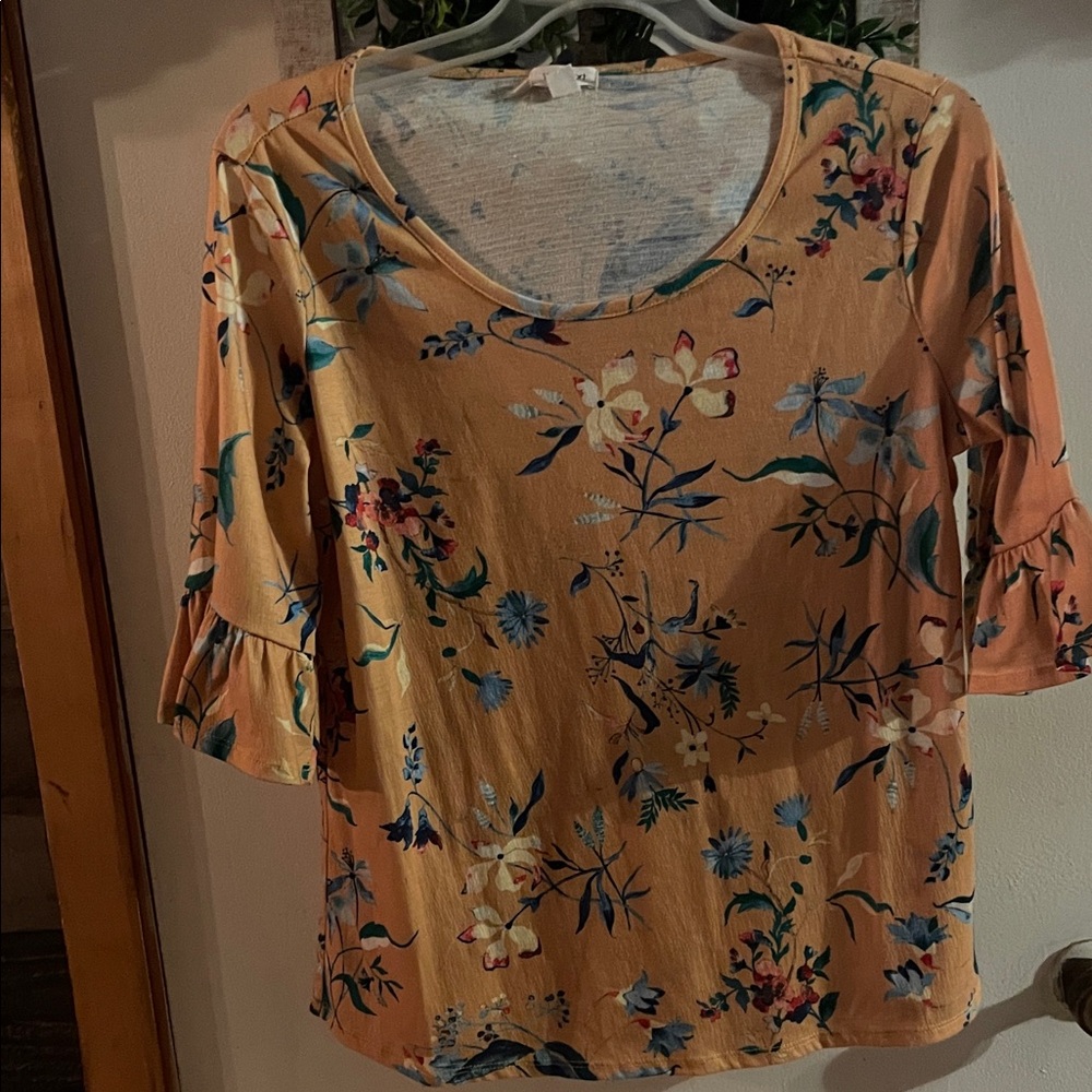 Westport Floral Blouse - Orange and Blue